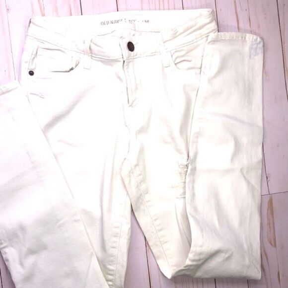Old Navy Midrise Rockstar Bright White Distressed Skinny Jean - Picture 1 of 7
